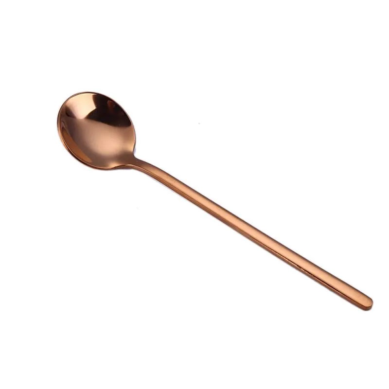 stainless steel coffee spoon dessert ice cream fruit long handle teaspoons round shape coffee mixing spoon kitchen tool