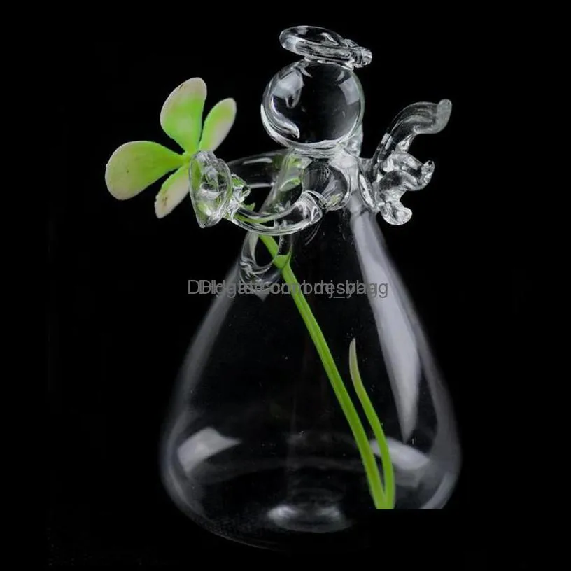 Vases Home Decor Garden Clear Angel Glass Hanging Vase Bottle Terrarium Hydroponic Container Plant Pot Diy Birthday Gift 2 Sizes Dbc