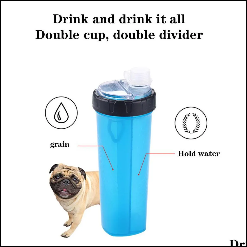 portable 2 in 1 pet food water feeder outdoor travel dual purpose food container with 2 folding silicone bowls dog feeder cup 5