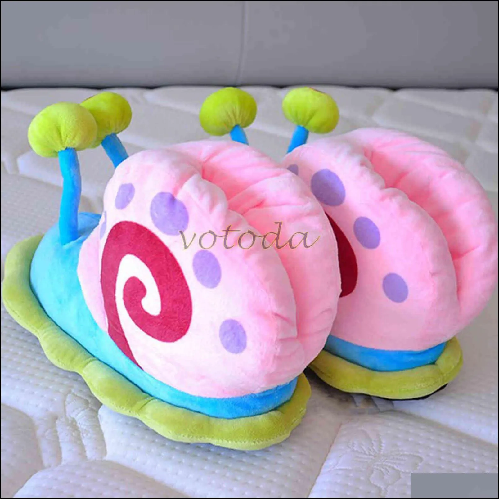 slippers home plush shoes flat slides cotton slipper flop winter cartoon women funny cute snail indoor cozy furry warm