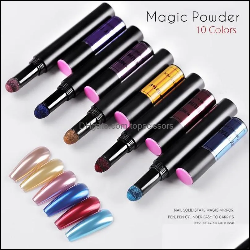 magic mirror nail powder cushion pen holographic laser nail art glitter solid chrome pigments uv gel manicure accessories 12pcs