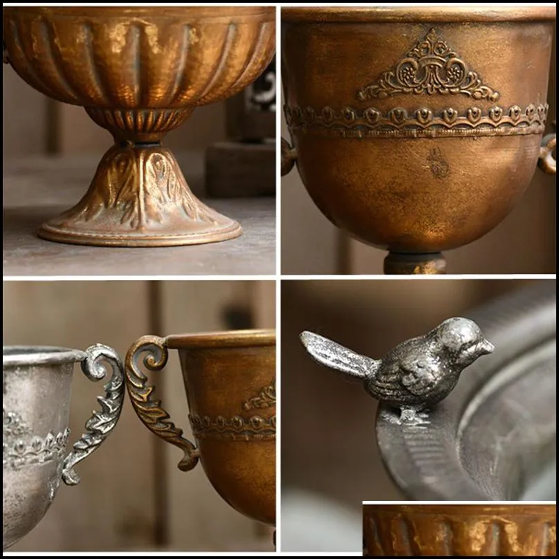 vases vintage old iron flower room home nordic decor golden silver european flowers pot goblet classical decoracion salon casa 220928