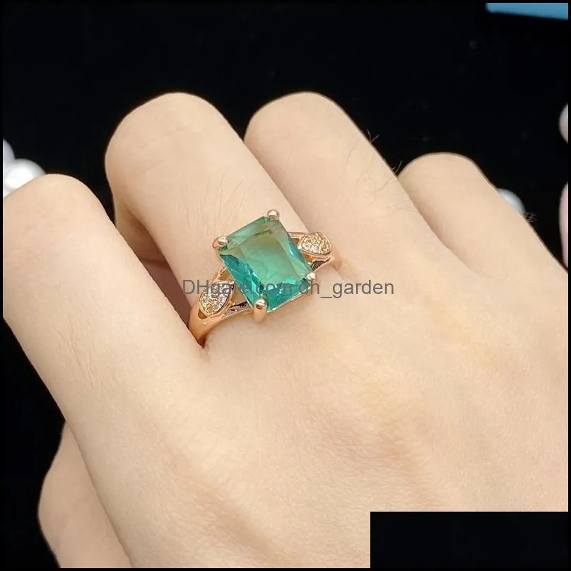 cluster rings silver temperament rectangular simulation malachite green tourmaline adjustable ring rose gold plated for women