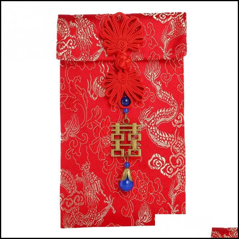 gift wrap 2021 wedding birthday housewarming brocade silk money pocket red chinese style year envelopes1