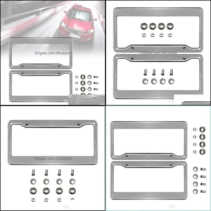 2pcs silver chrome stainless steel frames metal license plate frame tag cover with screw caps car styling