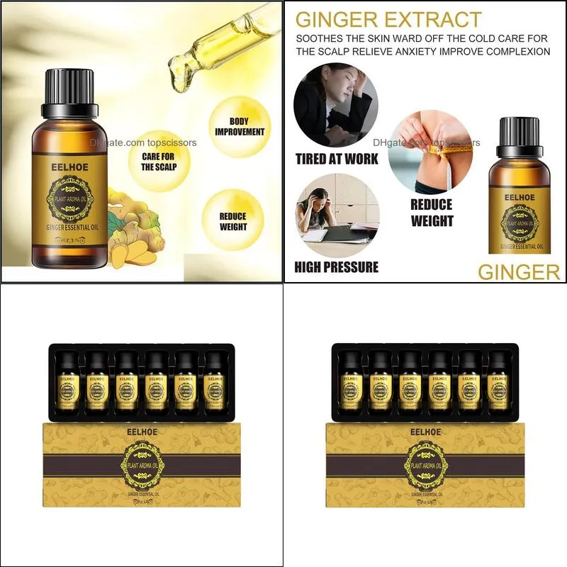 10ml ginger oil glass bottle plant aromatherapy body massage oil humidifier watersoluble skin care products 6pcs/set