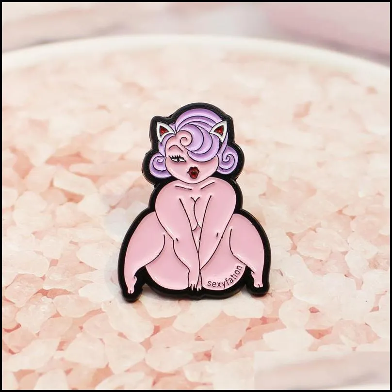 fashion sexy lady enamel pin brooch exposed women badges clothes lapel pin cap bag creative fun jewelry