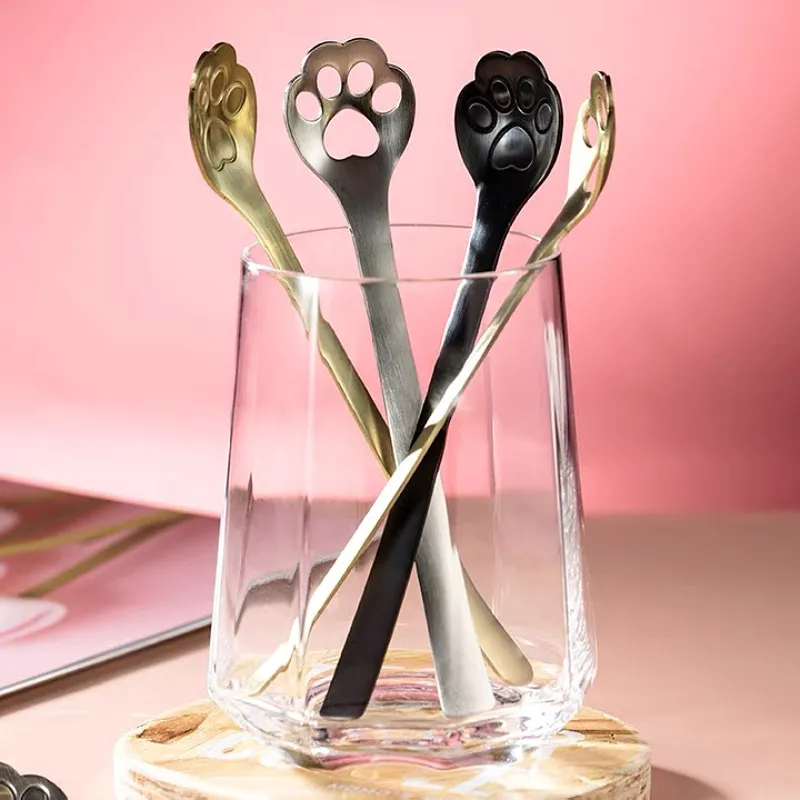 304 stainless steel spoon hollow coffee tea snack spoon creative cute cat and dog paw