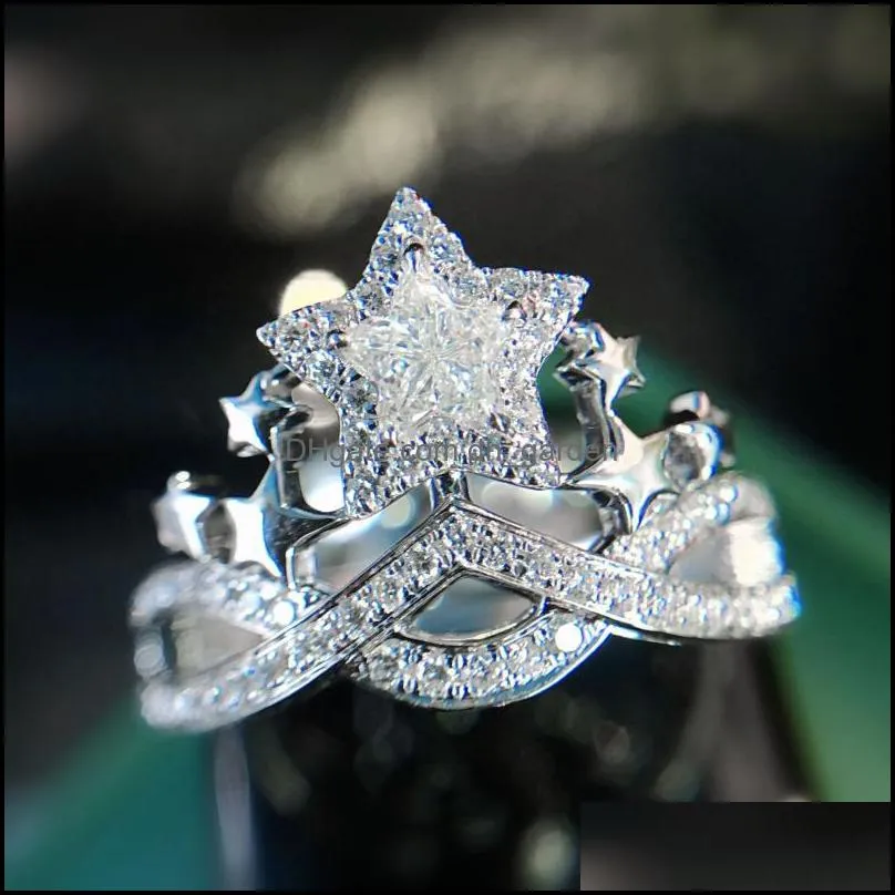 cluster rings qluxury silver color female ring classic crown with star zircon stone wedding accessories jewelry 2022cluster clustercluster