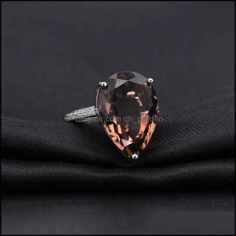 cluster rings gems ballet 10 68ct natural smoky quartz pear gemstone ring for women solid 925 sterling silver cocktail fine