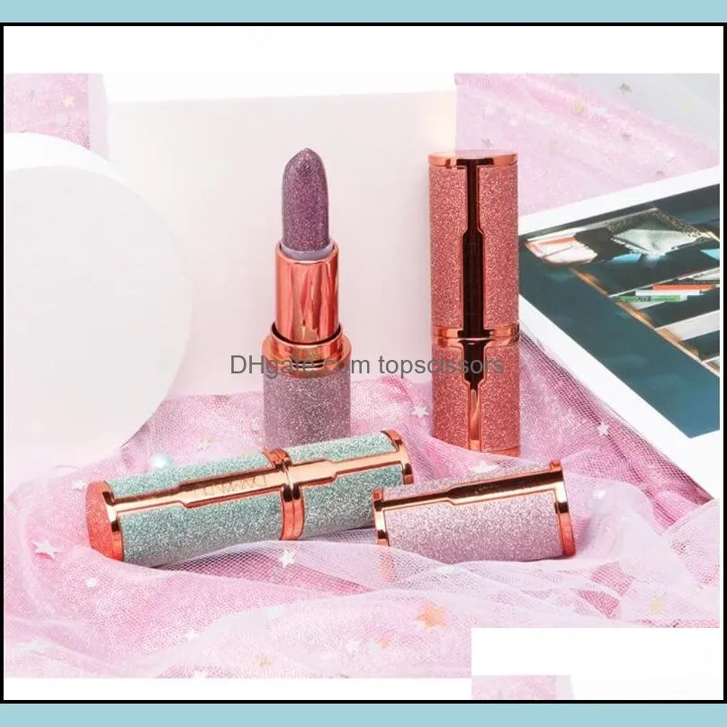 glitter matte lipstick waterproof long lasting temperature change diamond lipstick non stick red pink lip tint makeup cosmetic