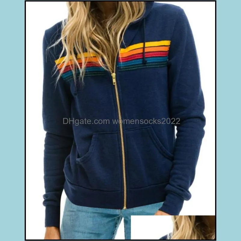 womens hoodies sweatshirts women fashion hoodie oversized rainbow stripe long sleeve sweatshirt zipper pocket coat jacket spring casual