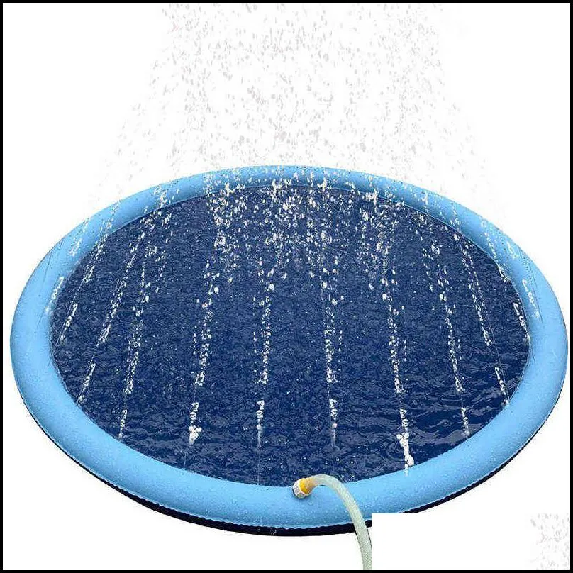 smmer dog toy splash sprinkler pad for dogs thicken pet pool interactive outdoor play water mat toys cats and children 211111