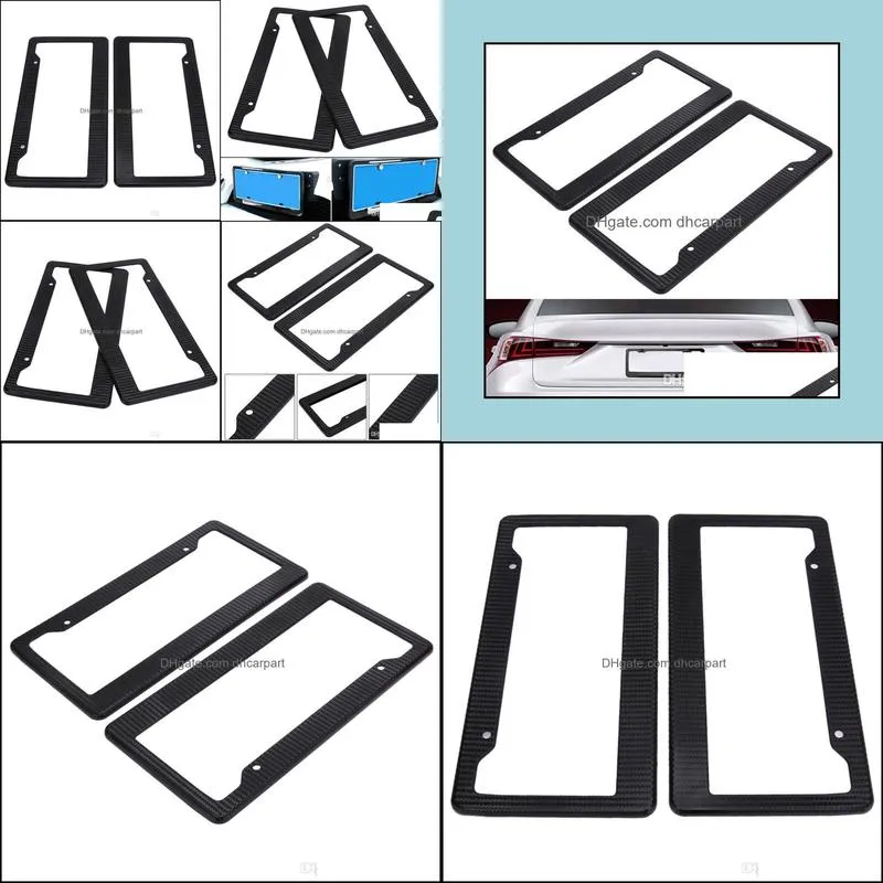 2pcs carbon car license plate frames tag covers holder for vehicles usa canada standard car styling license plate frame