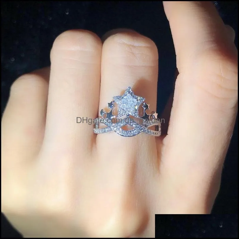 cluster rings qluxury silver color female ring classic crown with star zircon stone wedding accessories jewelry 2022cluster clustercluster