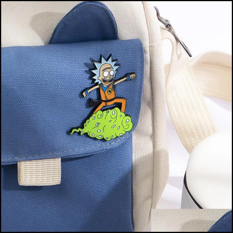 anime cartoon rick metal brooch new fashion personality male and female student clothes schoolbag accessories pendant