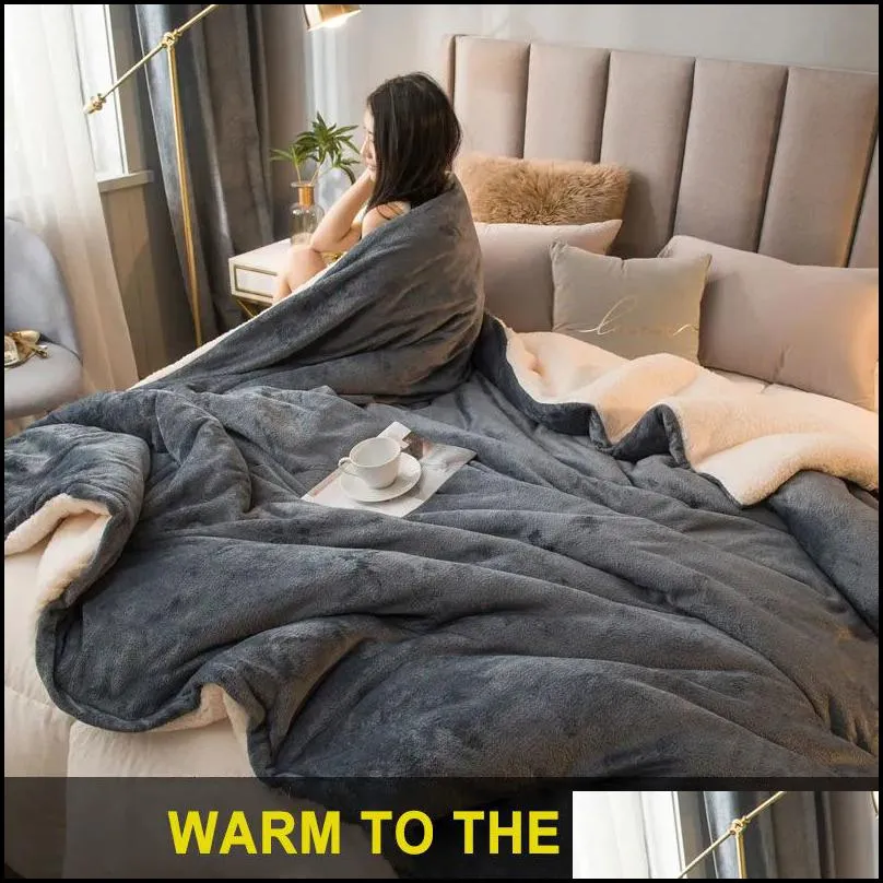 blanket winter wool adult thick warm duvet cover double sided solid color travel office sofa bed bedspread 220928