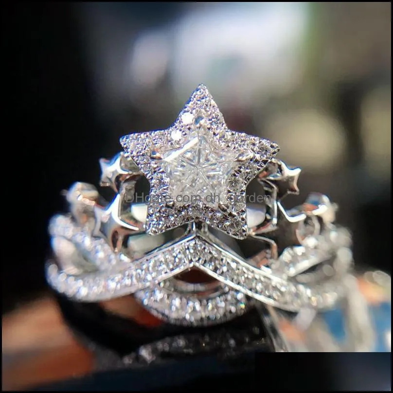 cluster rings qluxury silver color female ring classic crown with star zircon stone wedding accessories jewelry 2022cluster clustercluster