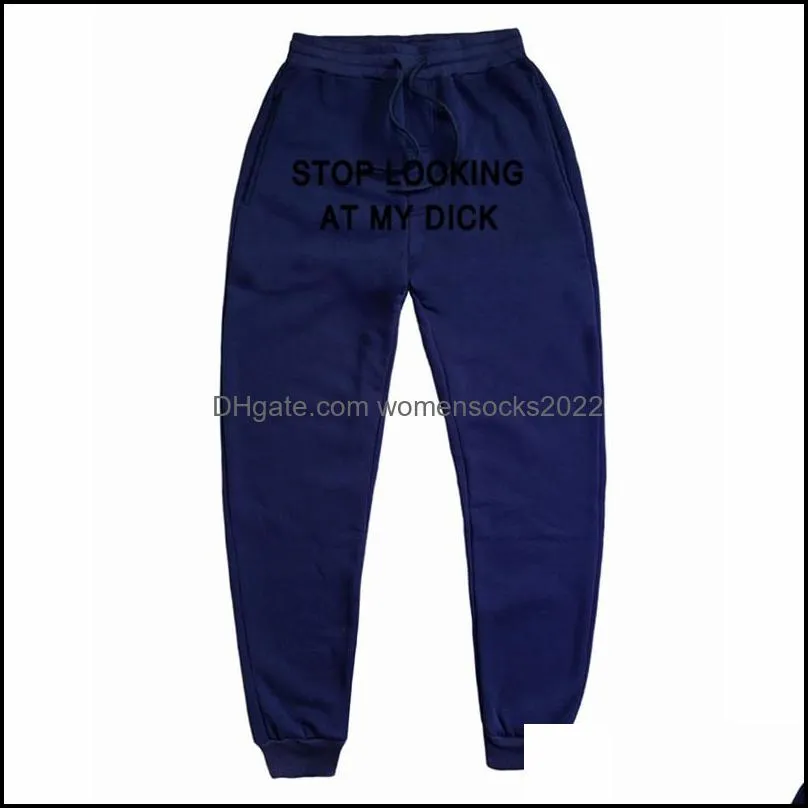 mens pants sweat men women letter stop looking at my dick sweatpants joggers drop hip hop black high waist gift