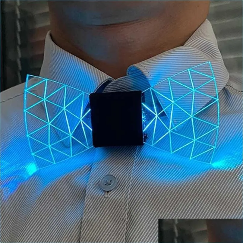 colorful led acrylic bow tie change 7 lighting colors men flashing light up party luminous 211216