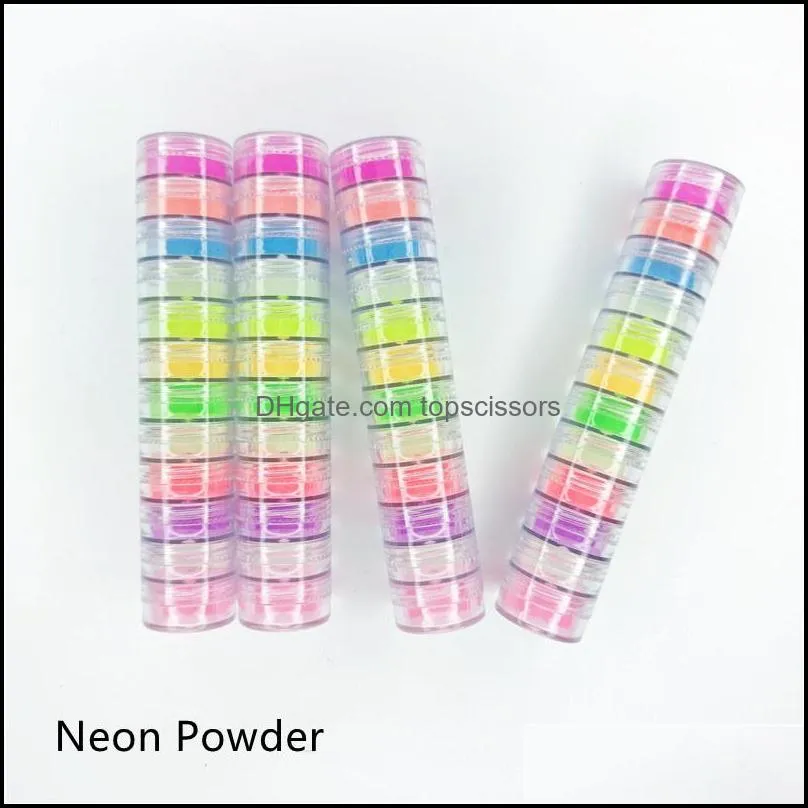 neon pigment eyeshadow powder fluorescent nail glitter set shinny ombre chrome dust diy gel polish manicure for nails art decoration