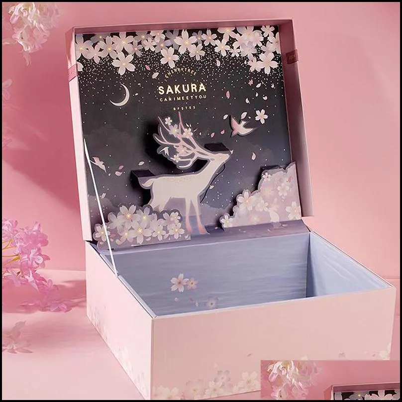 gift wrap fashion stereoscopic box pink blue 3d elk car sakura covered bronzing letters wedding party candy scarf toy paper box1