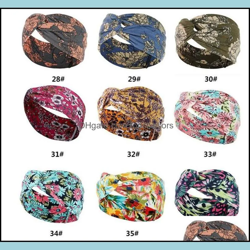 women girls bohemian hair bands print headbands retro cross turban bandage bandanas hairbands hair accessories headwrap 60pcs