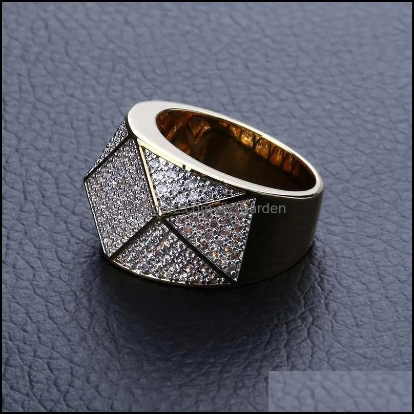 cluster rings mens hip hop rapper luxury cz rhinestone gold color iced out bling geometric square men signet ring jewelry 711cluster