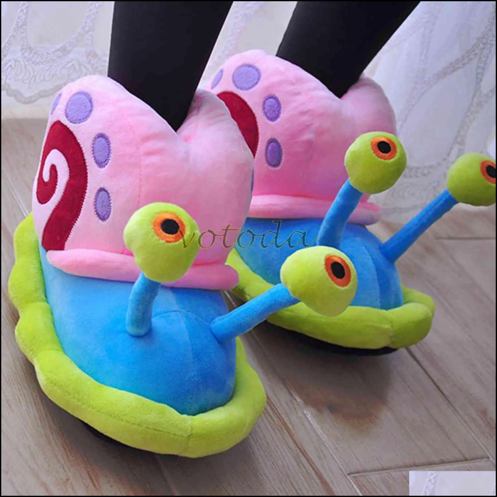 slippers home plush shoes flat slides cotton slipper flop winter cartoon women funny cute snail indoor cozy furry warm