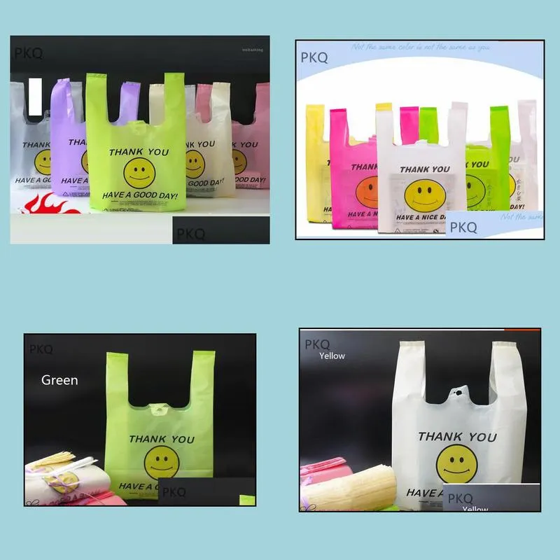 gift wrap 50pcs plastic shopping bag vest bags with handle supermarket retailing transparent grade packaging1