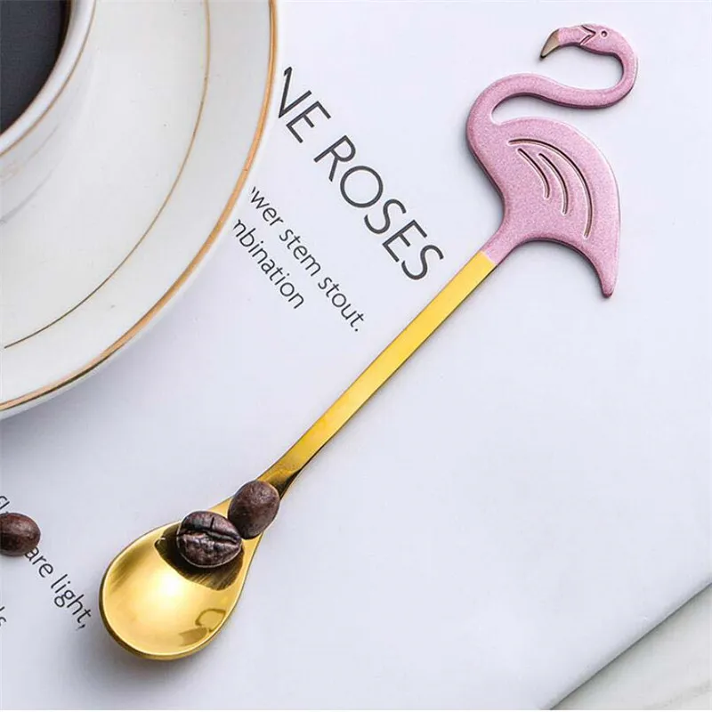 stainless steel flamingo coffee scoop tableware ice cream teaspoons stirring spoon drinking tools party supplies teaspoons