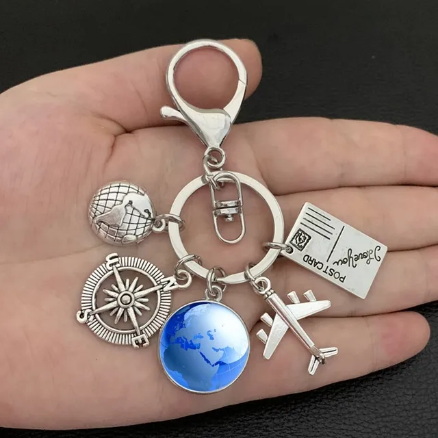earth plane keychain pendant earth compass personality memorial key ring gift for travel lovers key chains