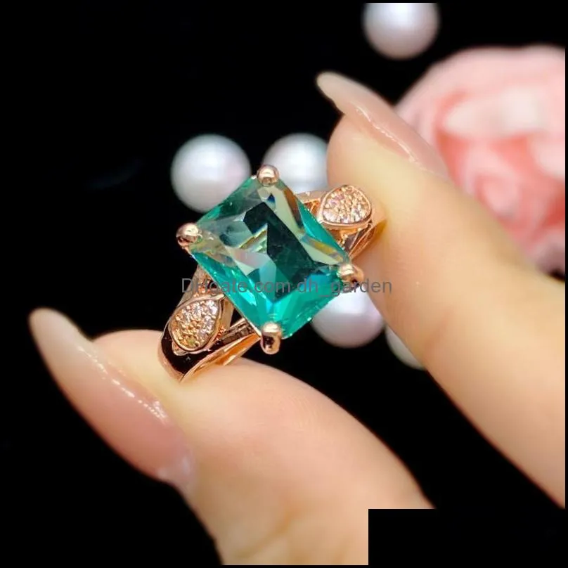 cluster rings silver temperament rectangular simulation malachite green tourmaline adjustable ring rose gold plated for women
