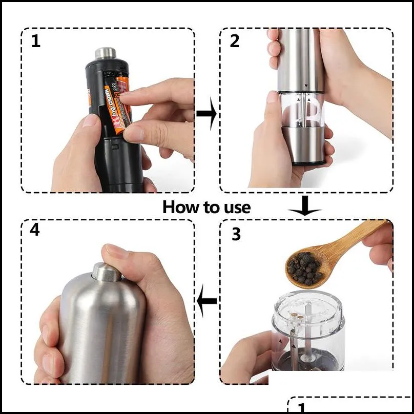 mills 2 pcs stainless steel electric salt and pepper mill set automatic herb spice grinder adjustable coarseness gifts kitchen gadget