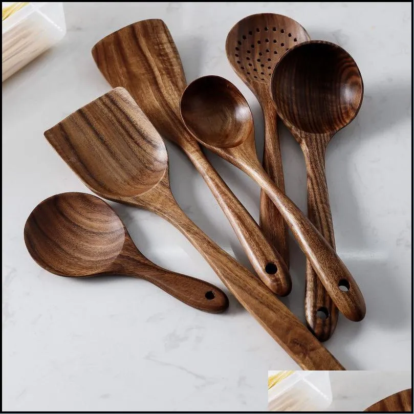 cookware parts thailand teak natural wood tableware spoon ladle turner long rice colander soup skimmer cooking spoons scoop kitchen tool set