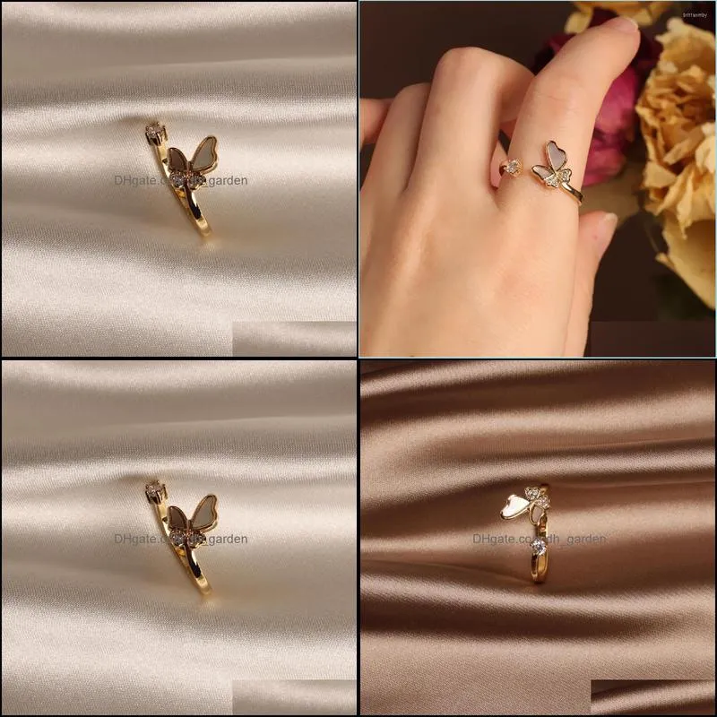 cluster rings korean design fashion jewelry exquisite copper inlaid zircon shell female open ring elegant simple life daily ringcluster