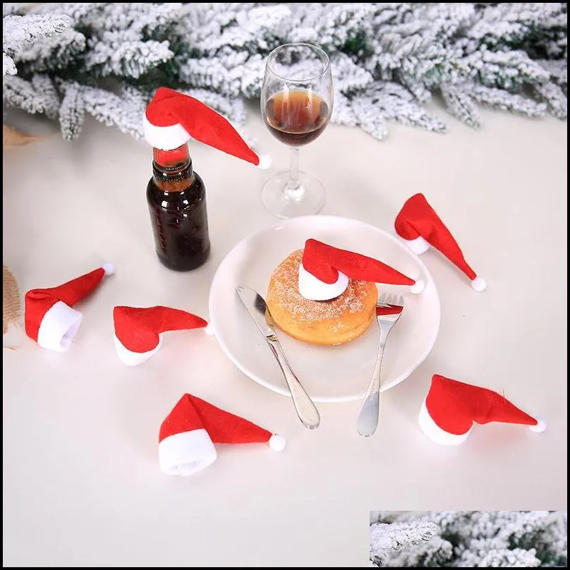 christmas decorations 10pcs mini santa claus hat wine bottle covers cup cap decoration party dinner table decor for home year