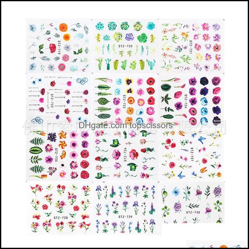 24pcs/set flowers nail stickers water decals transfer art nails sticker slides lot manicure designer decoration 3d