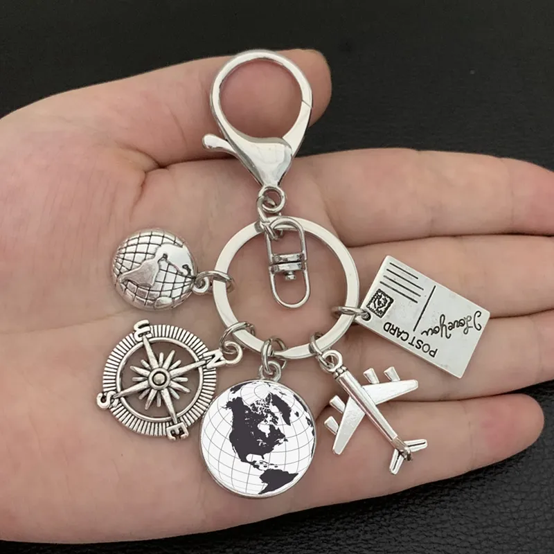 earth plane keychain pendant earth compass personality memorial key ring gift for travel lovers key chains