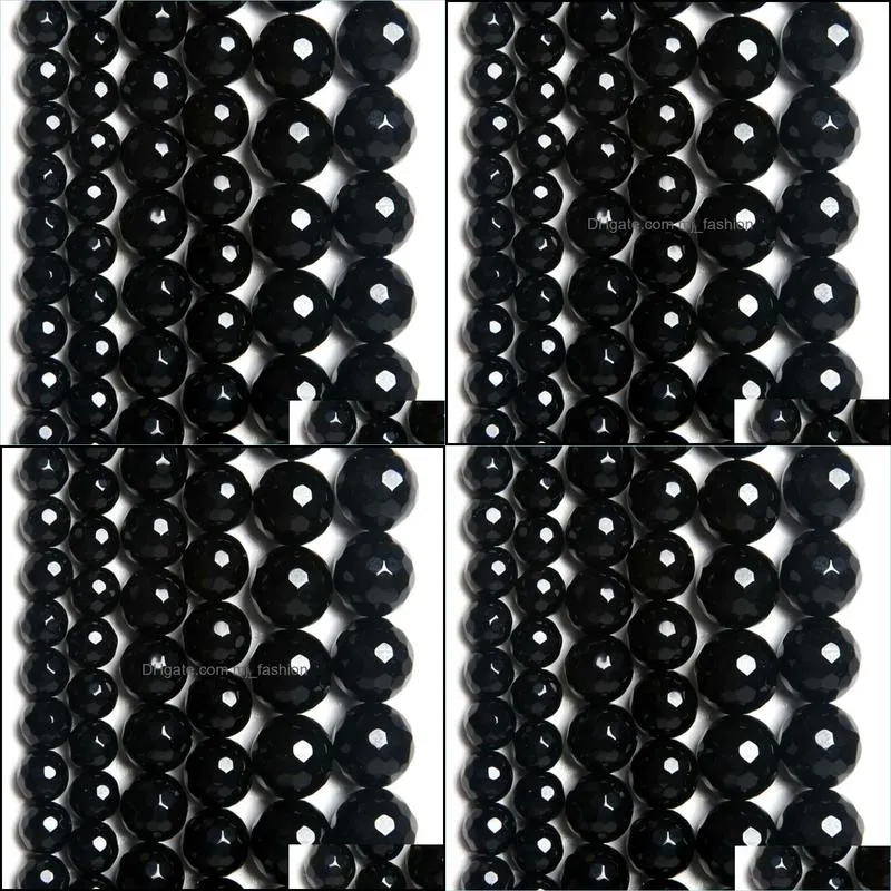 8mm natural stone faceted black onyx agates round loose beads 15