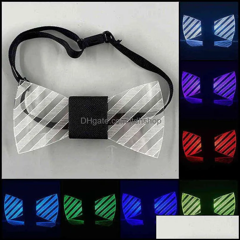 colorful led acrylic bow tie change 7 lighting colors men flashing light up party luminous 211216