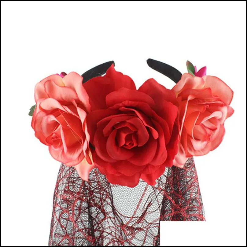 christmas decorations women girls fancy rose flower lace hairband headband halloween party costume accessories black red1