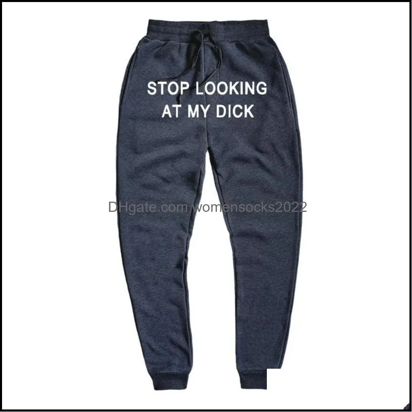 mens pants sweat men women letter stop looking at my dick sweatpants joggers drop hip hop black high waist gift