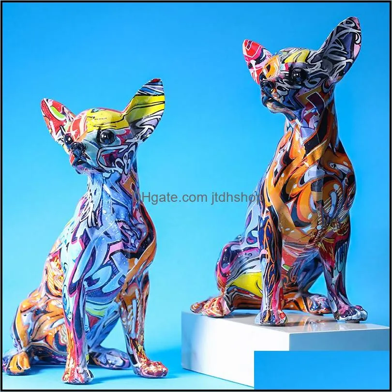 creative color chihuahua dog statue simple living room ornaments home office resin sculpture crafts store decors decorations 220329