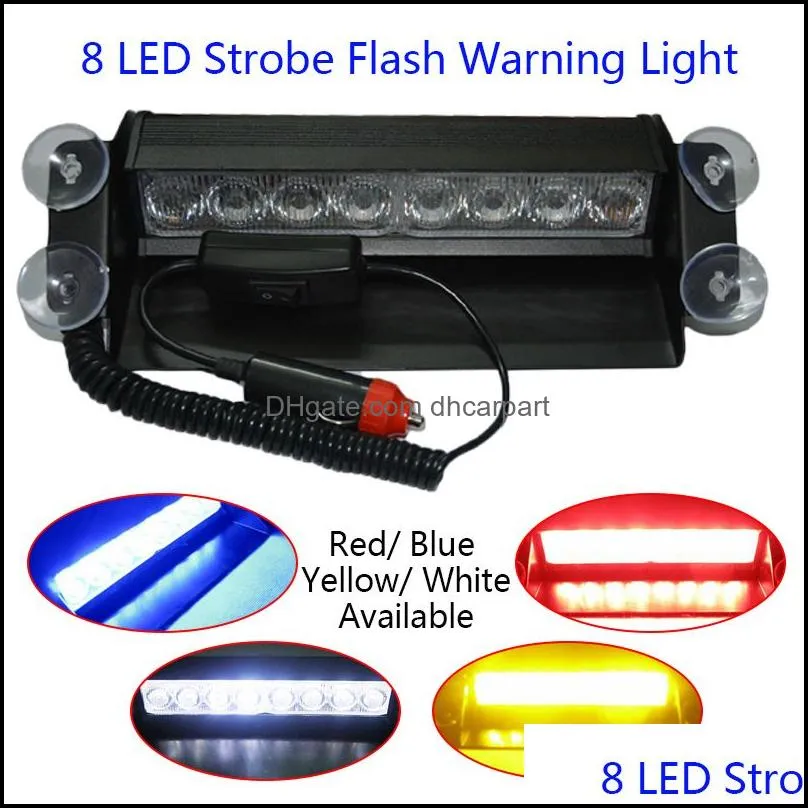 car led emergency strobe flash warning light 12v 8 led flashing lights red blue white green police styling