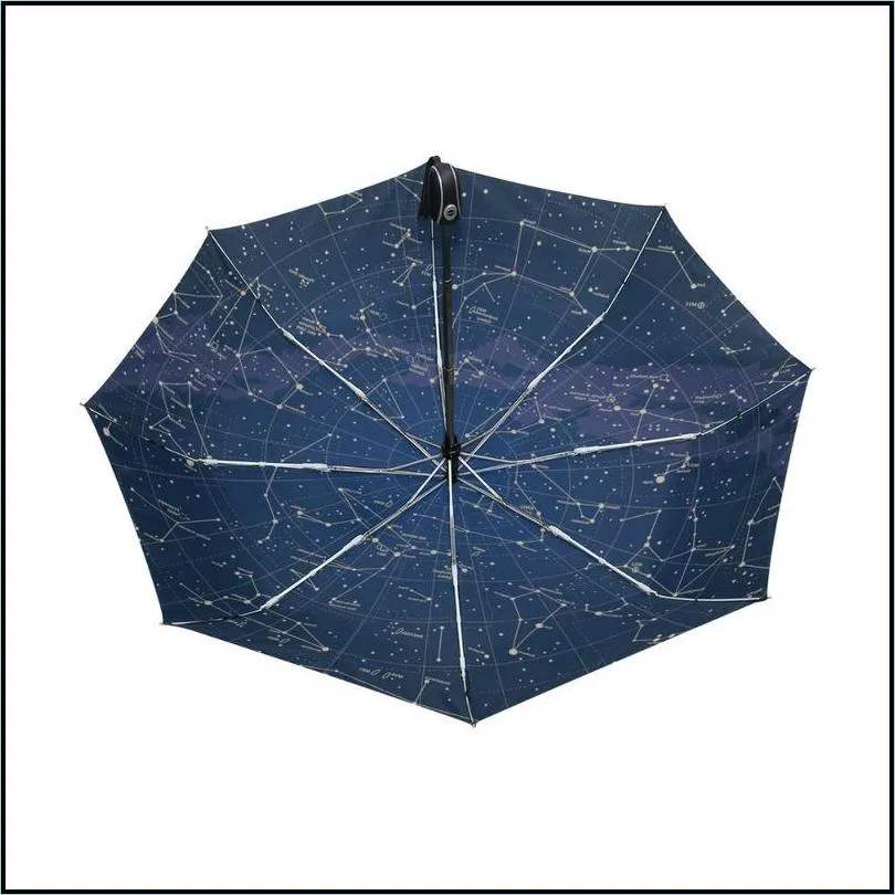 creative 12 stars map starry sky umbrella rain women automatic three folding parasol parapluie 220426