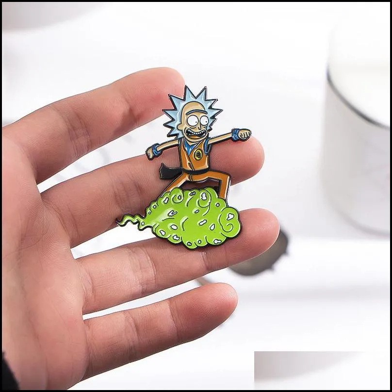 anime cartoon rick metal brooch new fashion personality male and female student clothes schoolbag accessories pendant