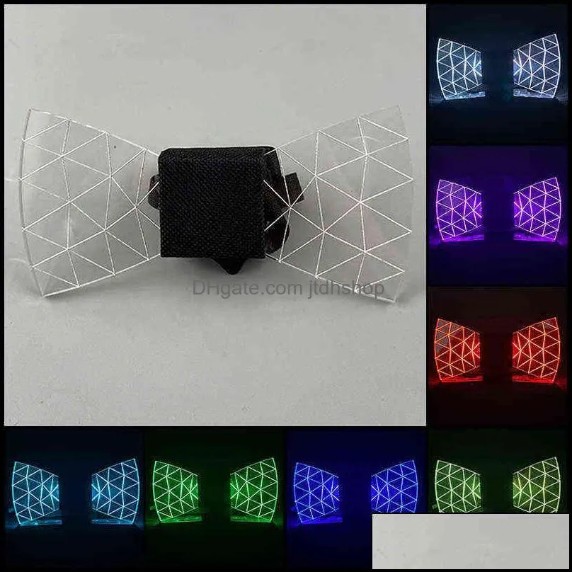 colorful led acrylic bow tie change 7 lighting colors men flashing light up party luminous 211216