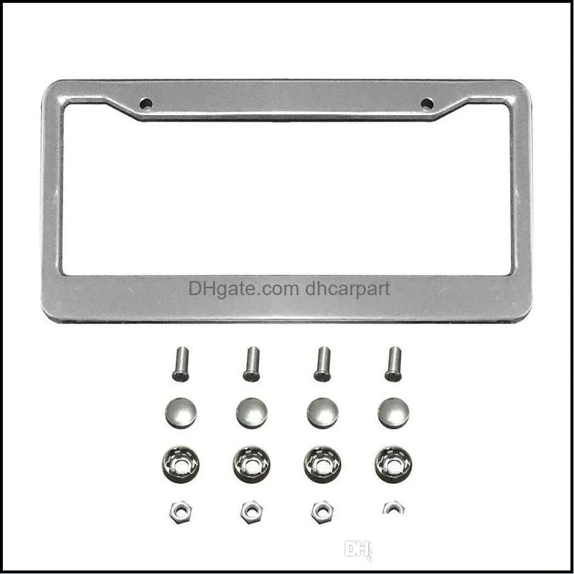 2pcs silver chrome stainless steel frames metal license plate frame tag cover with screw caps car styling