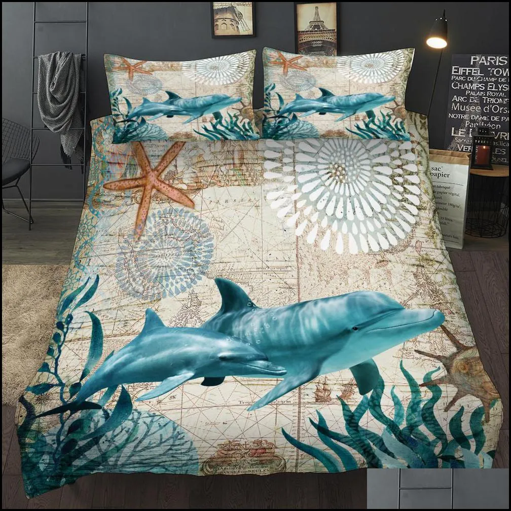 ocean series sea turtle seahorse dolphins 3d bedding set comforter bedding sets octopus bedclothes bed linen us au uk11 size 201021